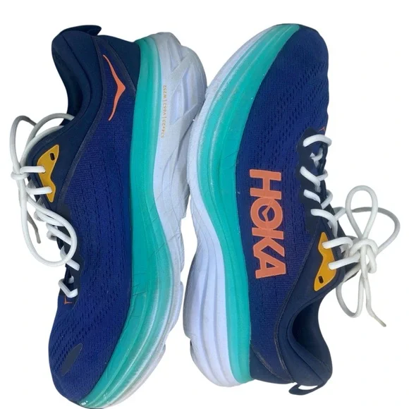 HOKA One One Bondi 8 Running Shoes Navy Teal Orange Women’s Size 9.5 - Picture 1 of 12
